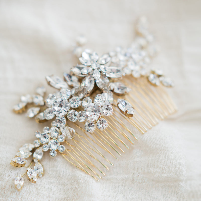 English violet crystal blossoms and sprigs comb (silver) - Liberty in Love