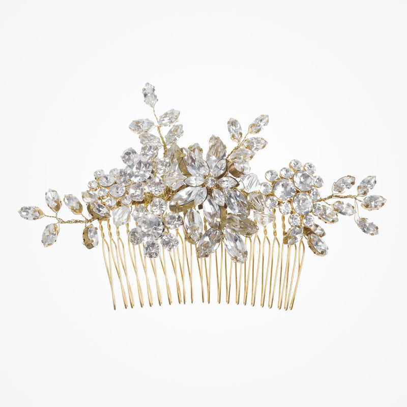 English violet crystal blossoms and sprigs comb (gold) - Liberty in Love