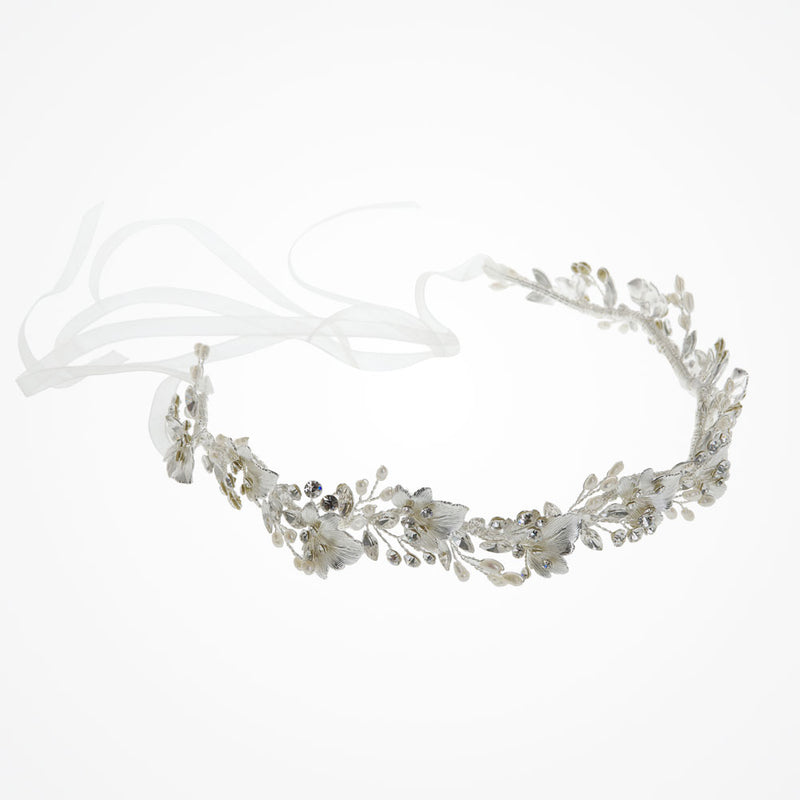 Fairytale crystal, pearl and enamelled leaves hair vine - Liberty in Love