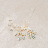 Fern crystal and pearl floral gold hair pin - Liberty in Love