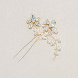 Fern crystal and pearl floral gold hair pin - Liberty in Love