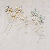 Fern crystal and pearl floral gold hair pin - Liberty in Love
