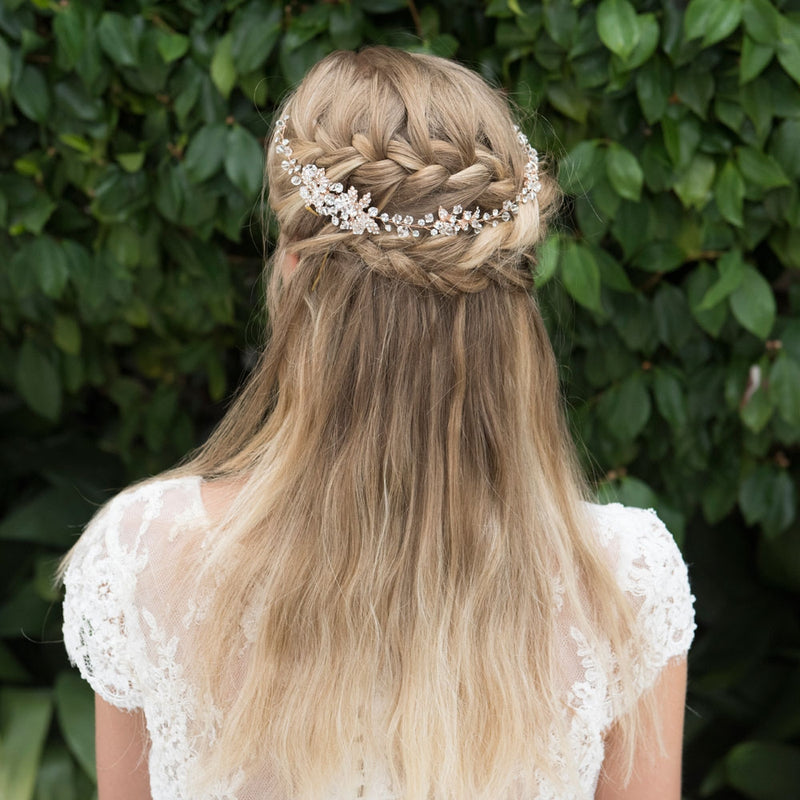 Firenza rose gold crystal blossoms and leaves hair vine - Liberty in Love