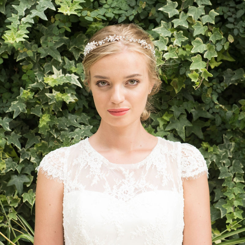 Firenza rose gold crystal blossoms and leaves hair vine - Liberty in Love