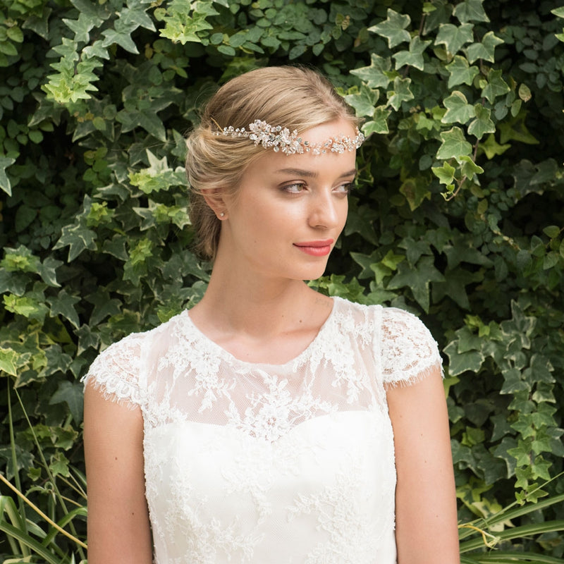 Firenza rose gold crystal blossoms and leaves hair vine - Liberty in Love