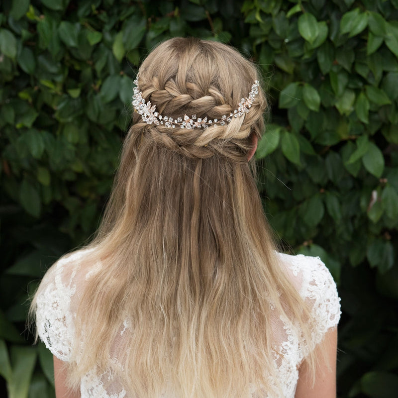 Firenza rose gold crystal blossoms and leaves hair vine - Liberty in Love