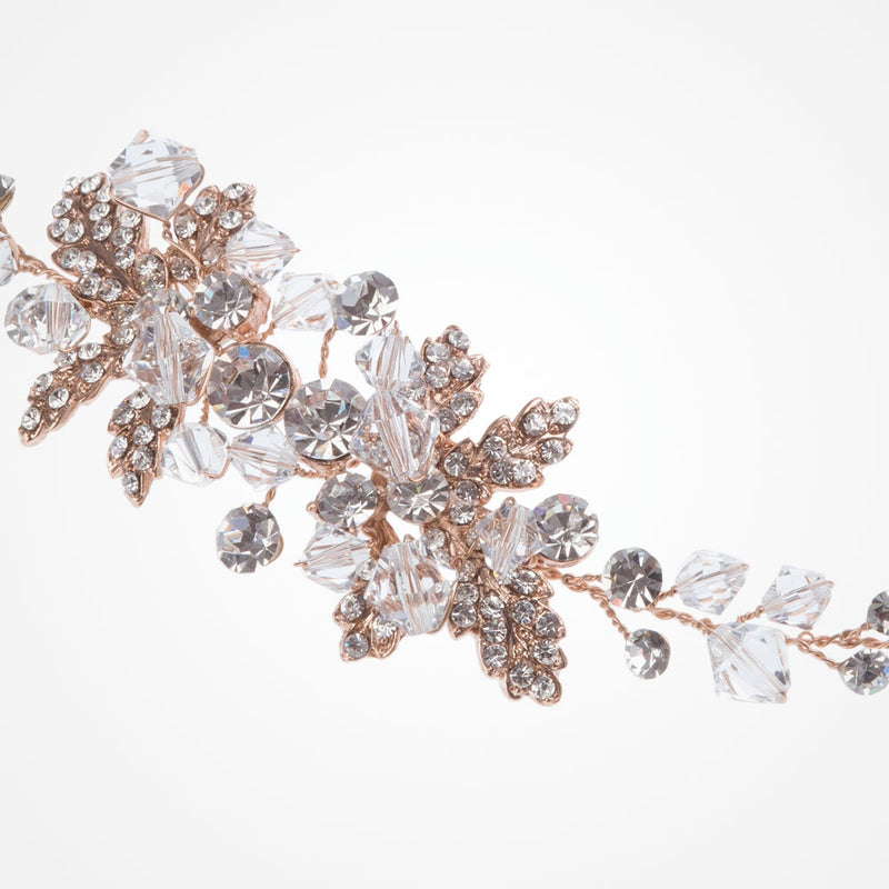 Firenza rose gold crystal blossoms and leaves hair vine - Liberty in Love