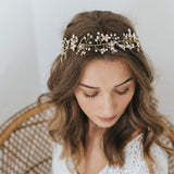 Fleur pearl blossom and buds gold hair vine - Liberty in Love