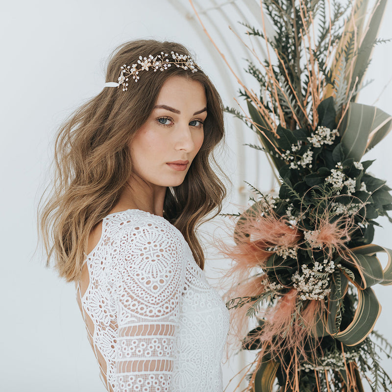 Fleur pearl blossom and buds gold hair vine - Liberty in Love