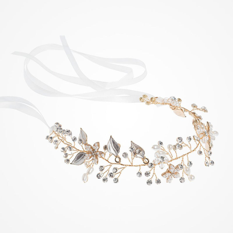Fleur pearl blossom and buds gold hair vine - Liberty in Love