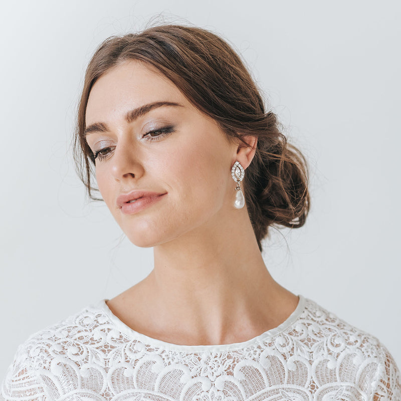 Floating crystal teardrop pearl earrings - Liberty in Love