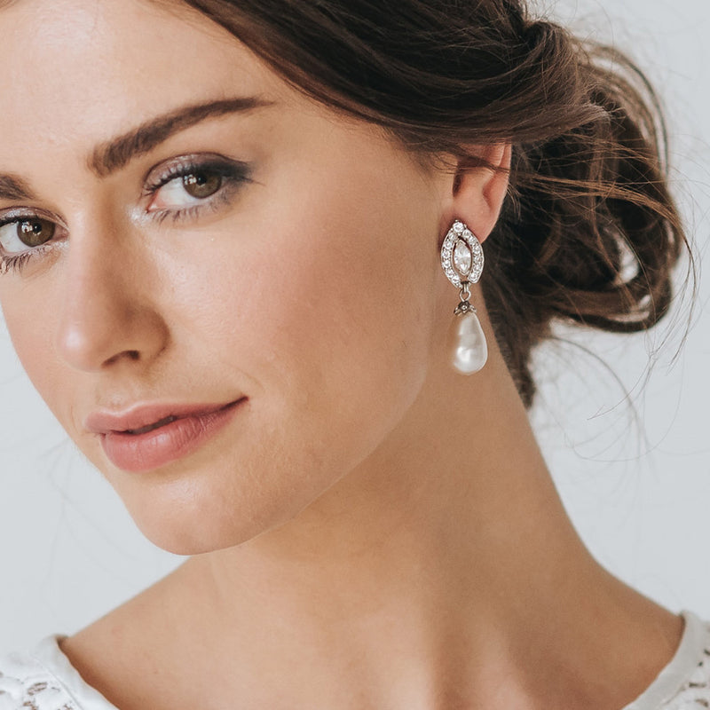 Floating crystal teardrop pearl earrings - Liberty in Love