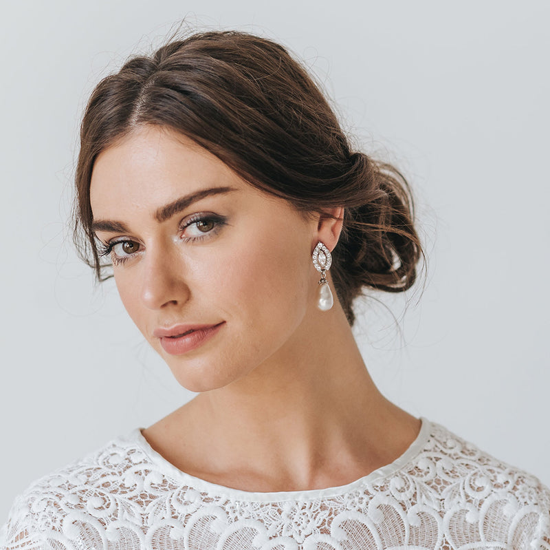 Floating crystal teardrop pearl earrings - Liberty in Love
