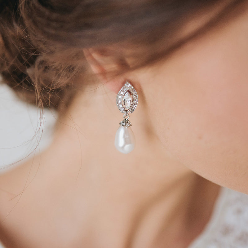 Floating crystal teardrop pearl earrings - Liberty in Love