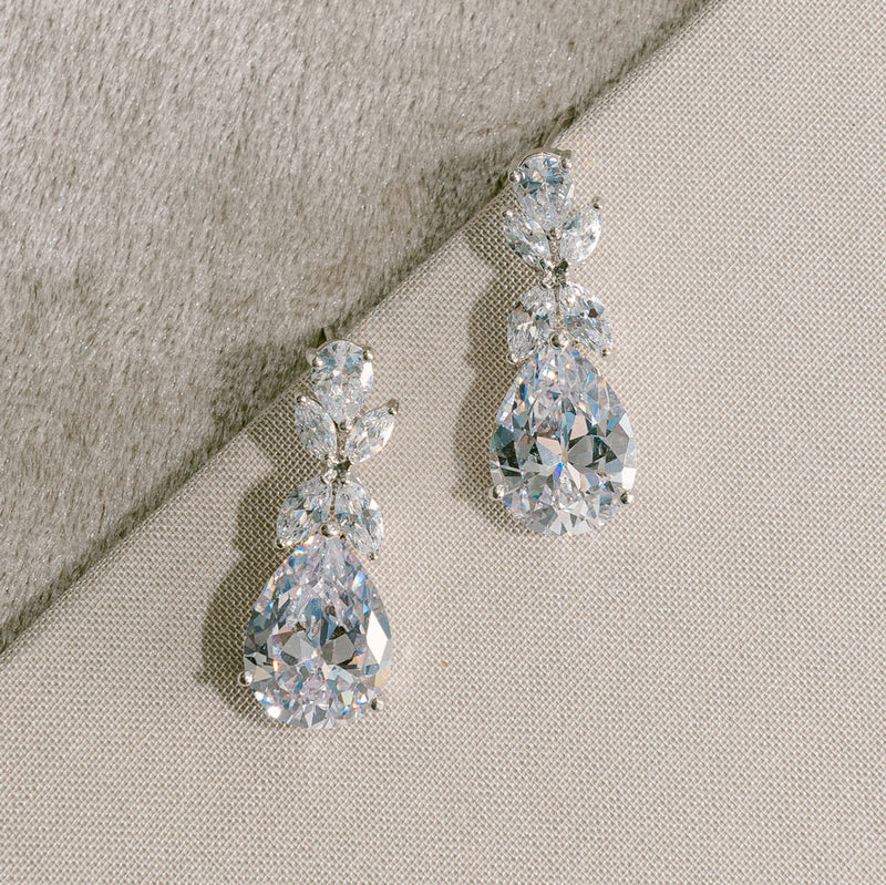 Flora crystal teardrop earrings (silver) - Liberty in Love