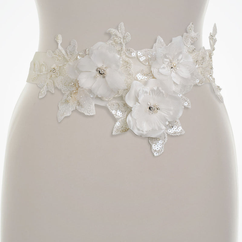 Flora trio of blooms and leaves bridal belt - Liberty in Love