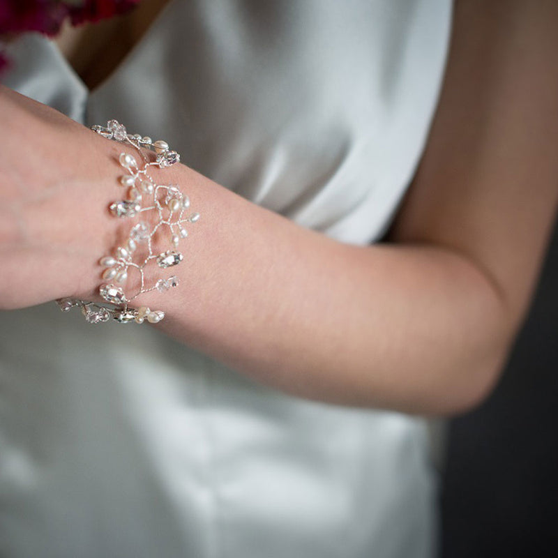 Flora pearl and crystal bridal cuff - Liberty in Love