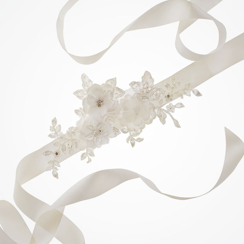 Flora trio of blooms and leaves bridal belt - Liberty in Love