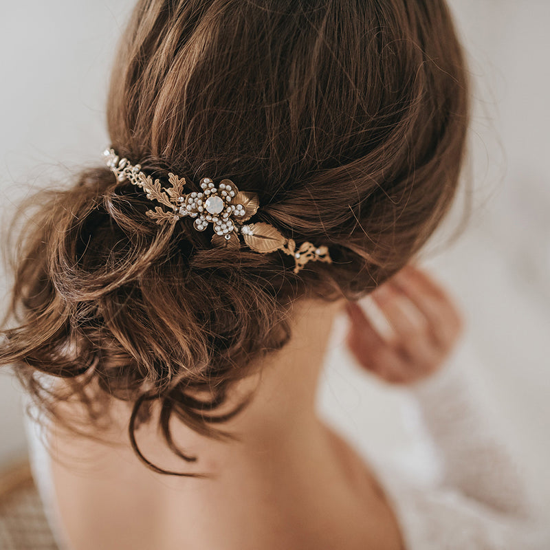 Florence crystal blossom antique gold headpiece - Liberty in Love
