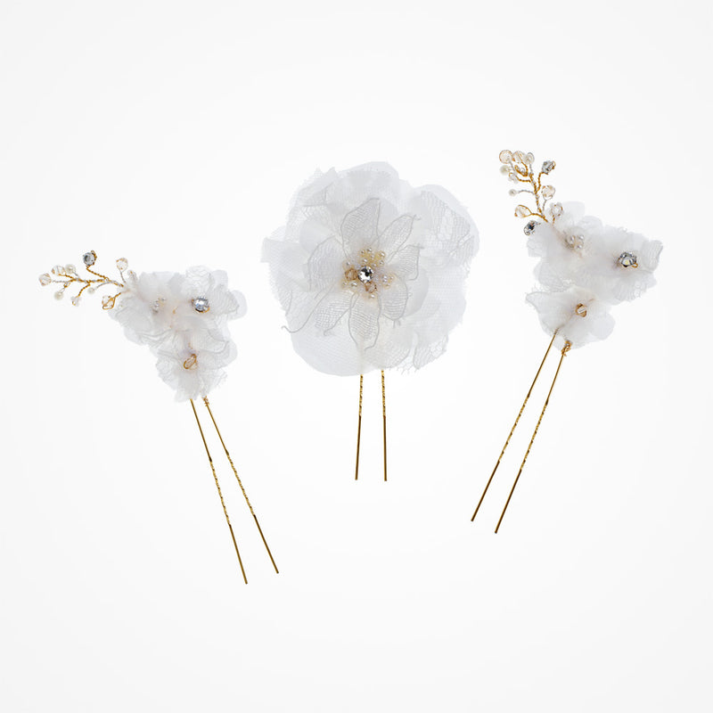 Forget me knot trio of lace blossom hair pins - Liberty in Love