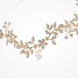 Gaia crystal embellished leaves and pearl buds gold hair vine - Liberty in Love