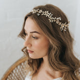 Gaia crystal embellished leaves and pearl buds gold hair vine - Liberty in Love