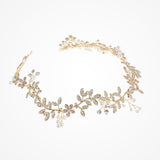 Gaia crystal embellished leaves and pearl buds gold hair vine - Liberty in Love
