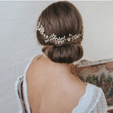 Gaia crystal embellished leaves and pearl buds gold hair vine - Liberty in Love