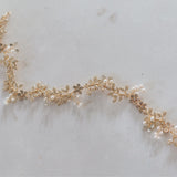 Gaia crystal embellished leaves and pearl buds gold hair vine - Liberty in Love