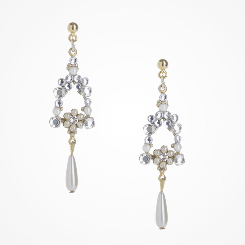 Crystal and pearl dew droplet gold earrings - Liberty in Love