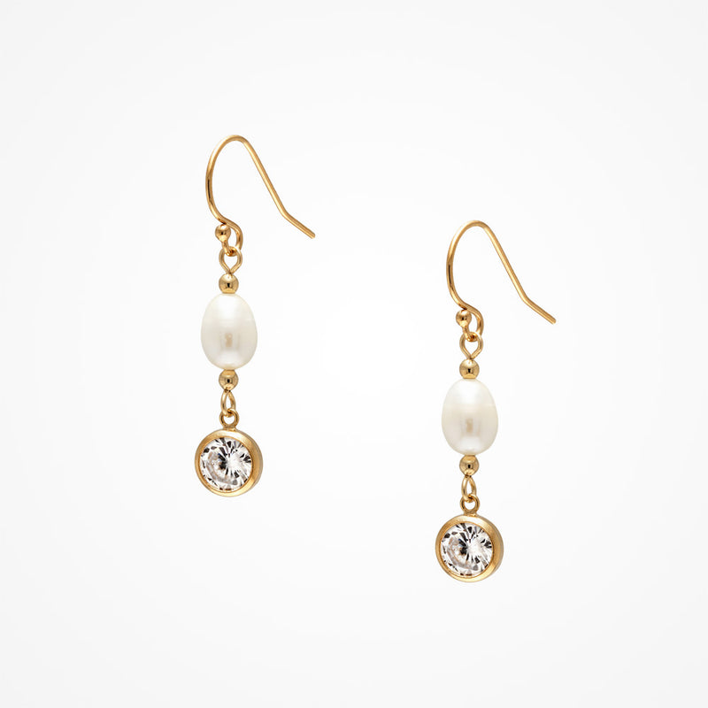 Golden CZ and pearl drop earrings (rose gold) - Liberty in Love