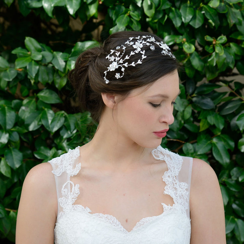 Gretchen enamelled blossoms and crystal vines headpiece - Liberty in Love