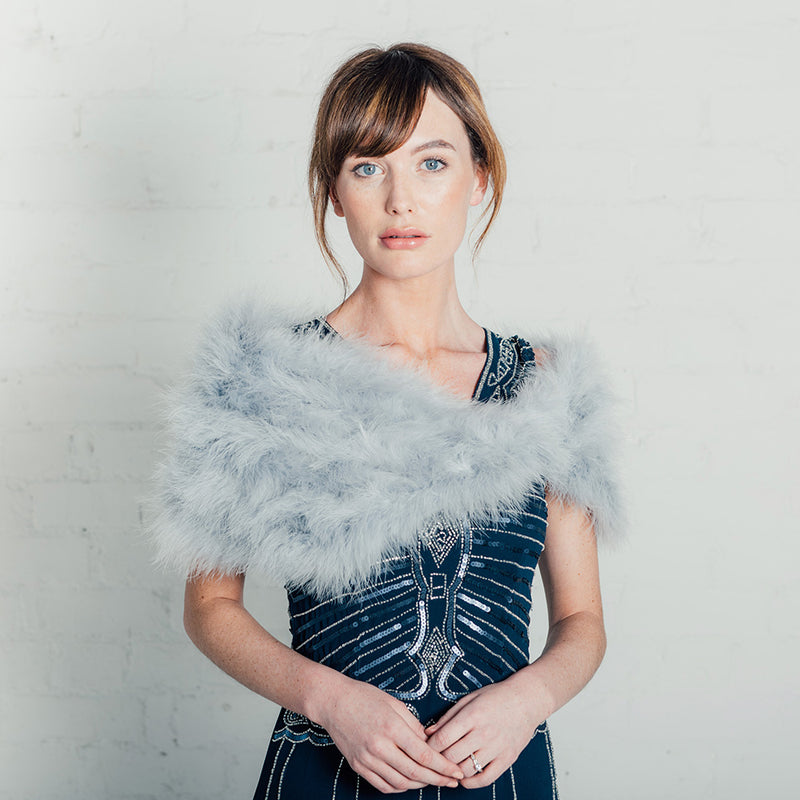 Silver grey feather bridal stole plus (size 16-24) - Liberty in Love