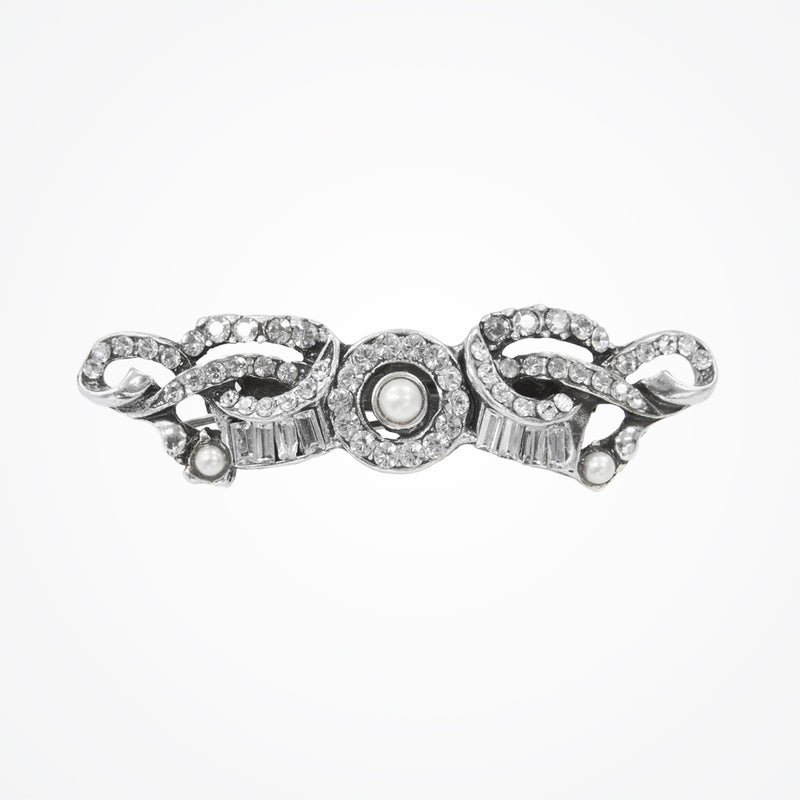 Symmetrical white pearl and crystal deco bow hair clip (HA327) - Liberty in Love