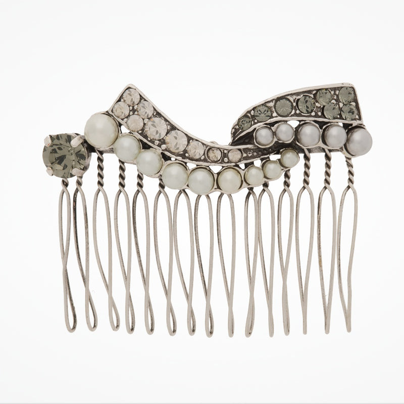 Deco vintage crystal and pearl scroll splay hair comb (HA333) - Liberty in Love