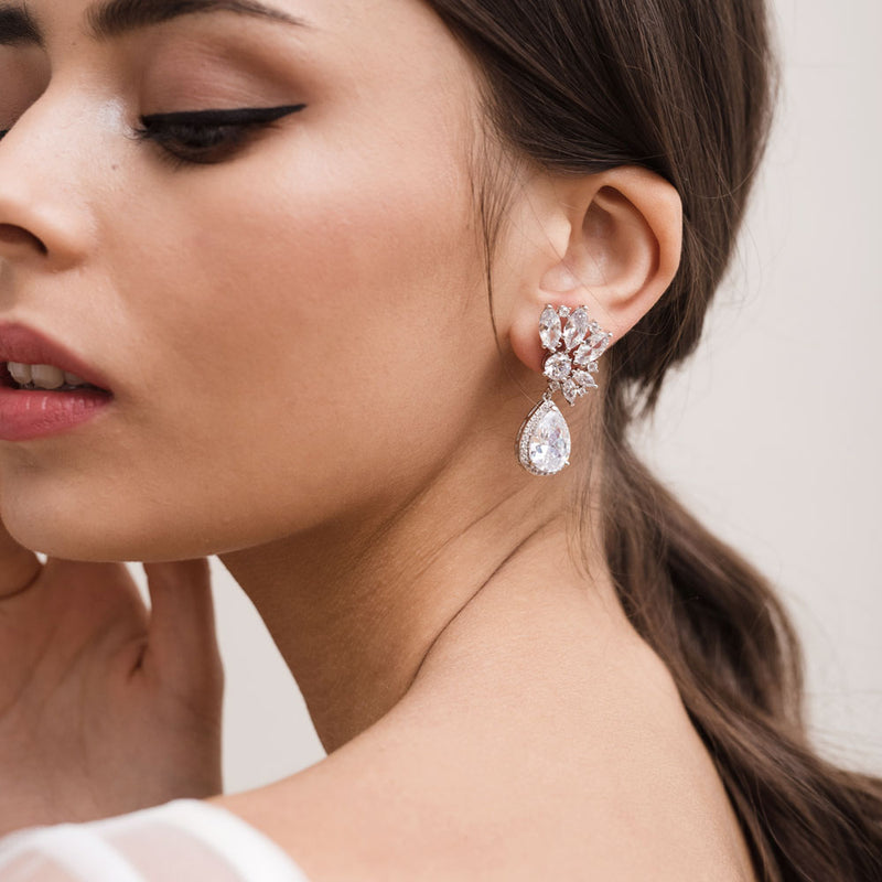 Buy Bridal Earrings Silver Crystal Drop Earrings Dangle Earrings Silver  Statement Earrings Crystal Wedding Earrings LUGANO Online in India - Etsy