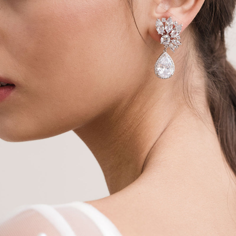 Harlow clustered crystal bridal statement earrings - Liberty in Love