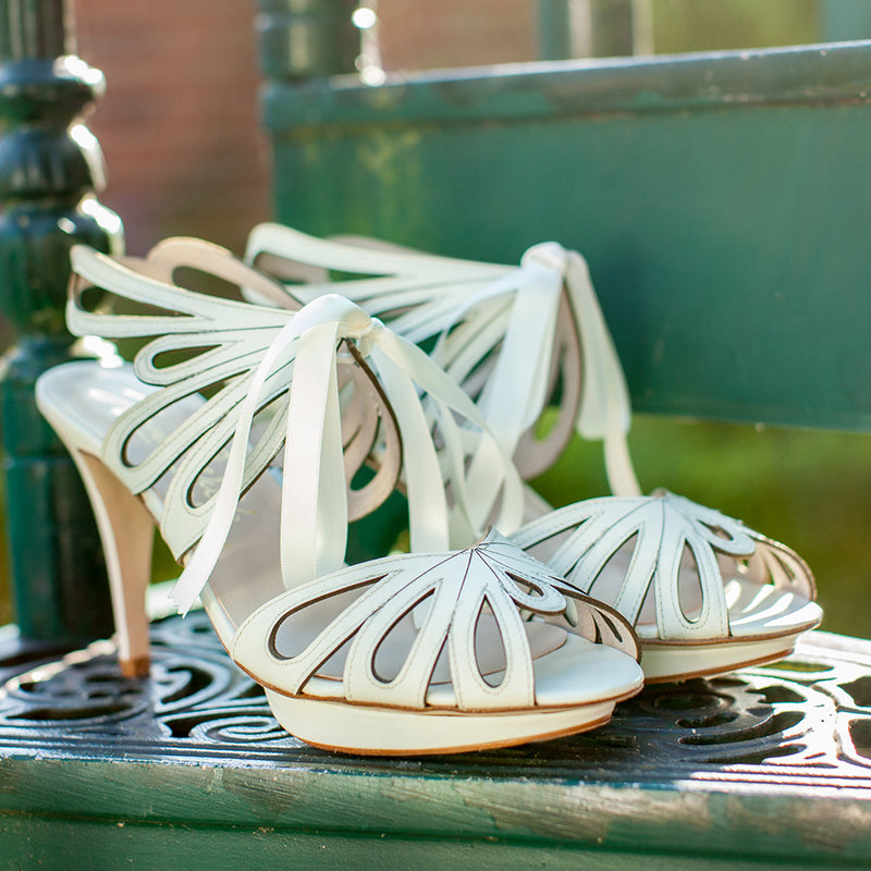 Delfina ivory leather floral cut-out sandals - Liberty in Love
