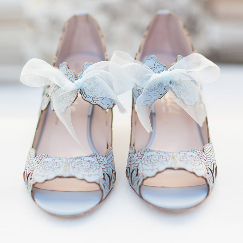 Peony low blue floral laser-cut sandals - Liberty in Love