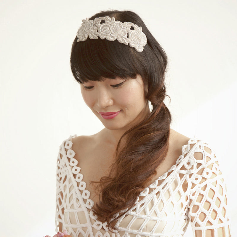 Silver heart deco bridal headband - Liberty in Love