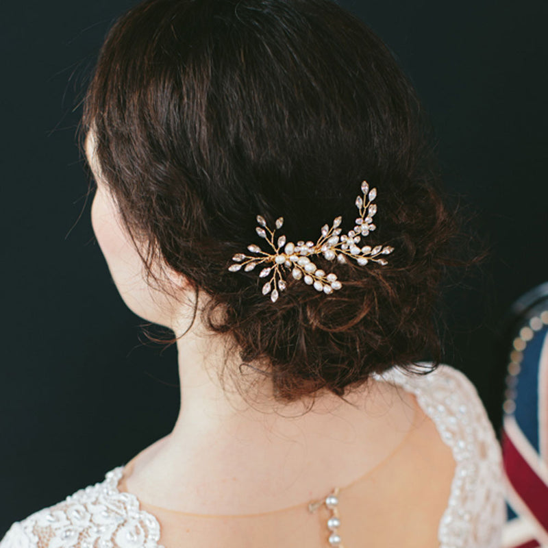Heather pearl and marquise crystal sprigs rose gold hair comb - Liberty in Love
