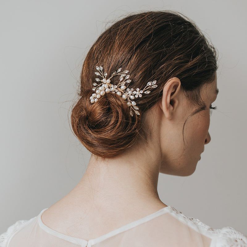 Heather pearl and marquise crystal sprigs gold hair comb - Liberty in Love