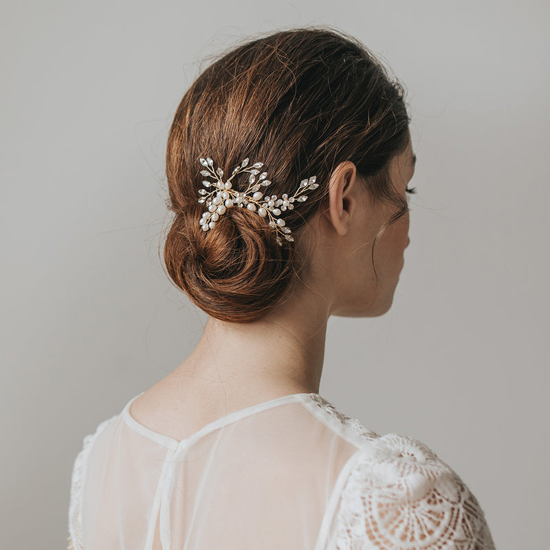 Heather pearl and marquise crystal sprigs gold hair comb - Liberty in Love