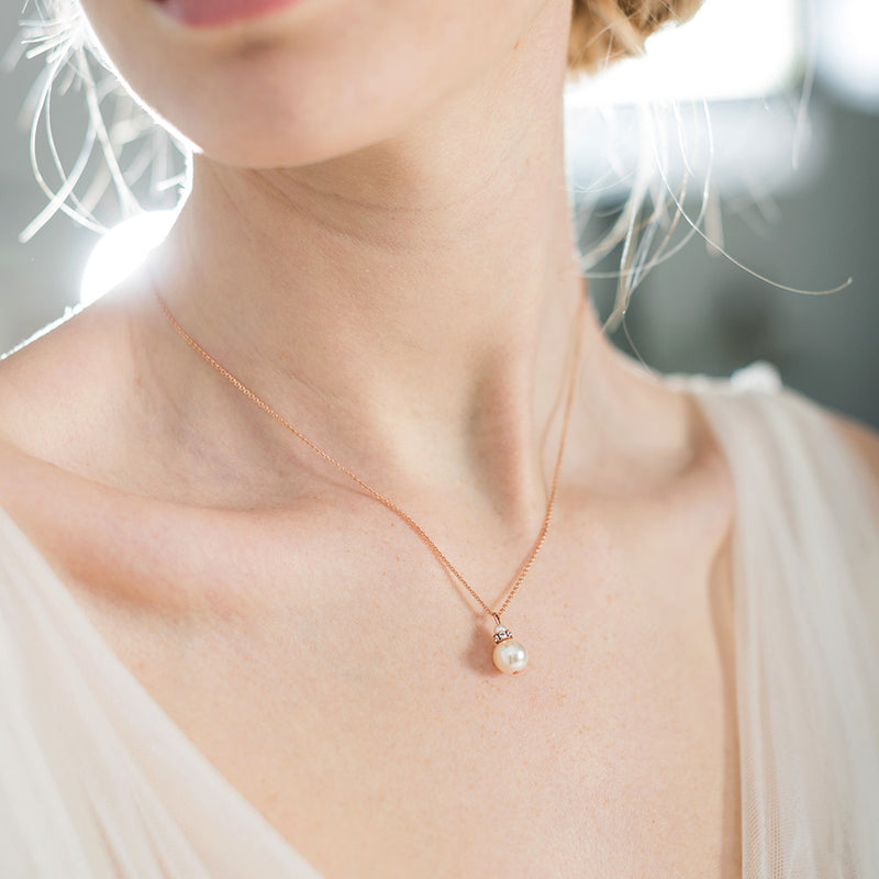 Hope crystal rondelle and pearl rose gold pendant necklace - Liberty in Love
