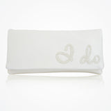 'I do' glittered letters ivory satin clutch (classic) - Liberty in Love