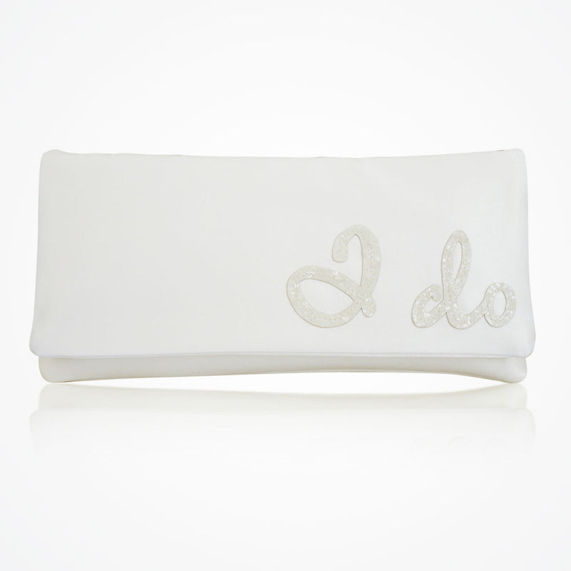 'I do' glittered letters ivory satin clutch (classic) - Liberty in Love