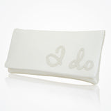 'I do' glittered letters ivory satin clutch (classic) - Liberty in Love