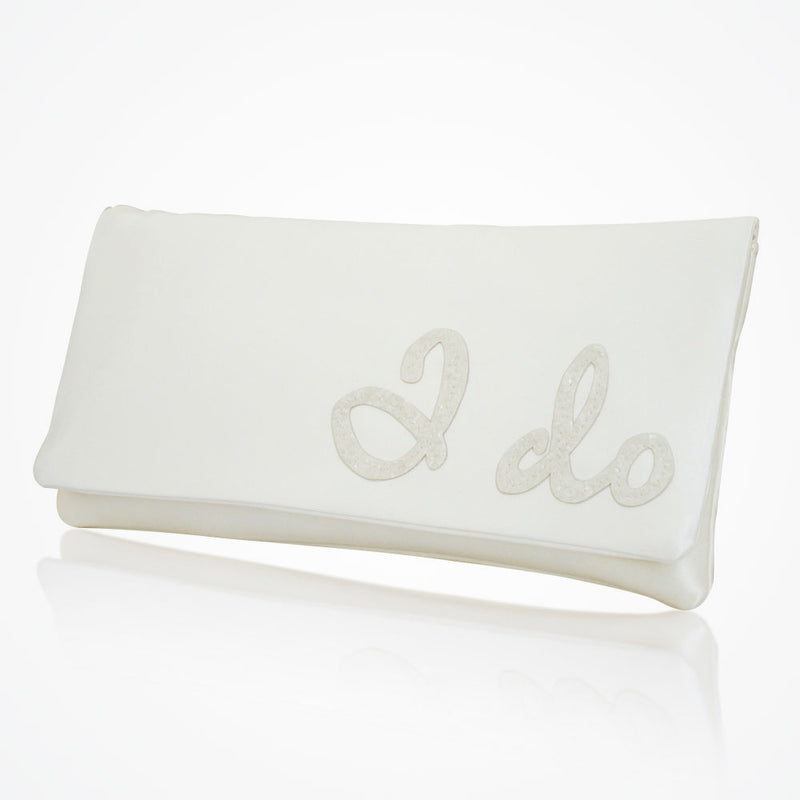 'I do' glittered letters ivory satin clutch (classic) - Liberty in Love