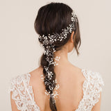 Idra pearl and crystal embellished long hair vine (silver) - Liberty in Love