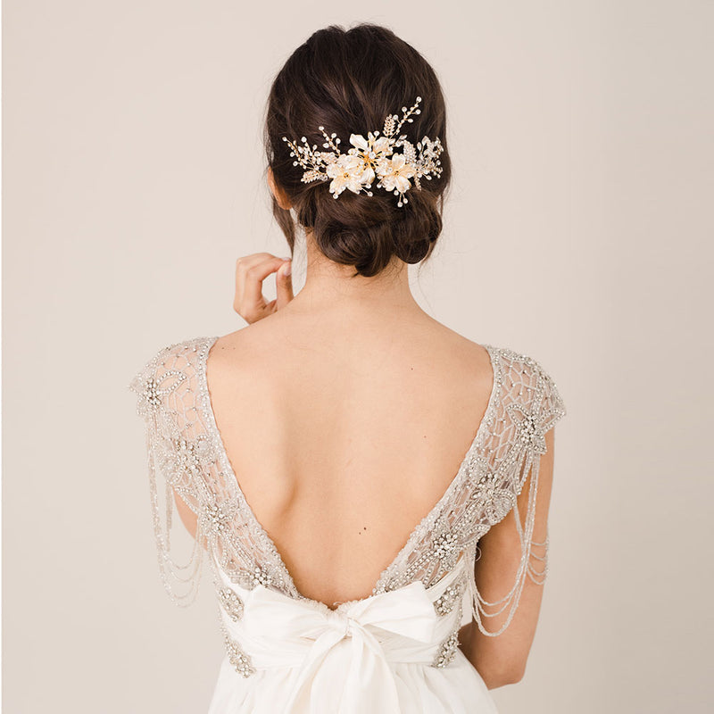 Ilyssa crystal floral sprigs hair comb (gold) - Liberty in Love
